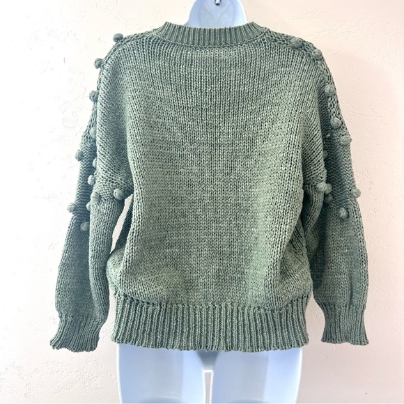 Chicwish Pom-Pom Textured Trim Chunky Knit Sweater in Sage Green Size S/M - Picture 7 of 10